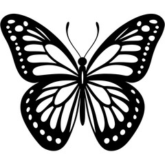 Elegant Black Monarch Butterfly Silhouette in Flight