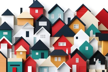 Colorful Abstract Modern House Neighborhood Illustration