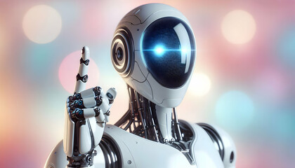 AI Robot icon A futuristic robot featuring a sleek white body, a black reflective visor with glowing blue eyes, an4