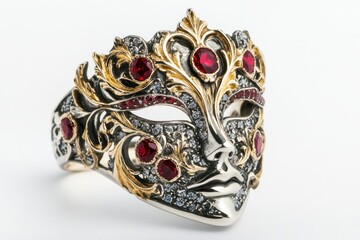 Fototapeta premium Ornate Ruby and Gold Jeweled Mask Ring