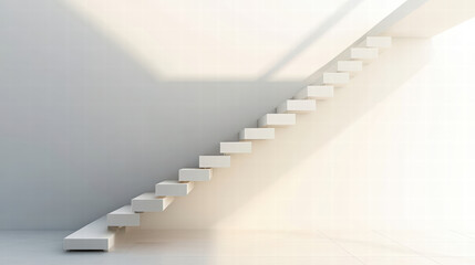 Obraz premium Modern staircase in bright and airy office space, featuring clean lines and minimalistic design. light enhances open feel, creating serene atmosphere