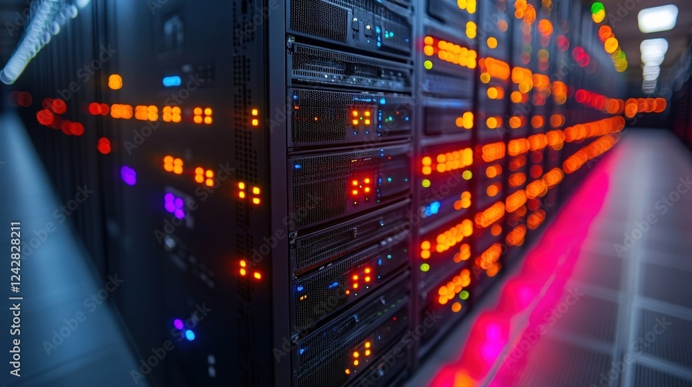 Aufkleber a close-up view of illuminated server racks in a data center showcasing technology and organization