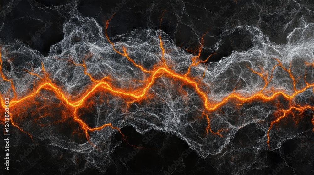 Poster abstract fiery lightning within a white webbed texture