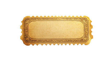 Blank golden ticket isolated on transparent background for VIP and events.