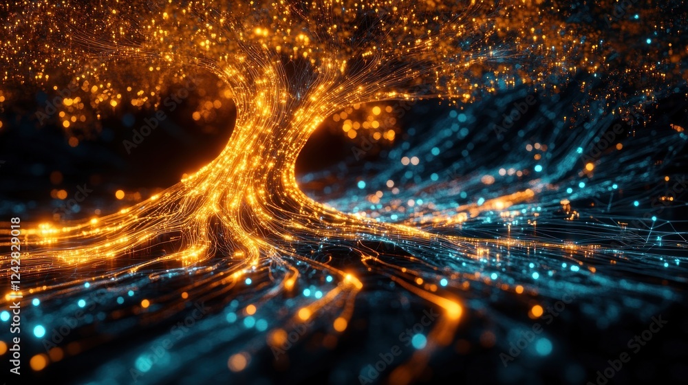 Poster Abstract Luminous Tree with Glowing Branches and Roots