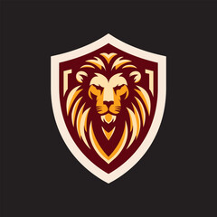 Majestic Lion Shield Emblem in Gold and Maroon