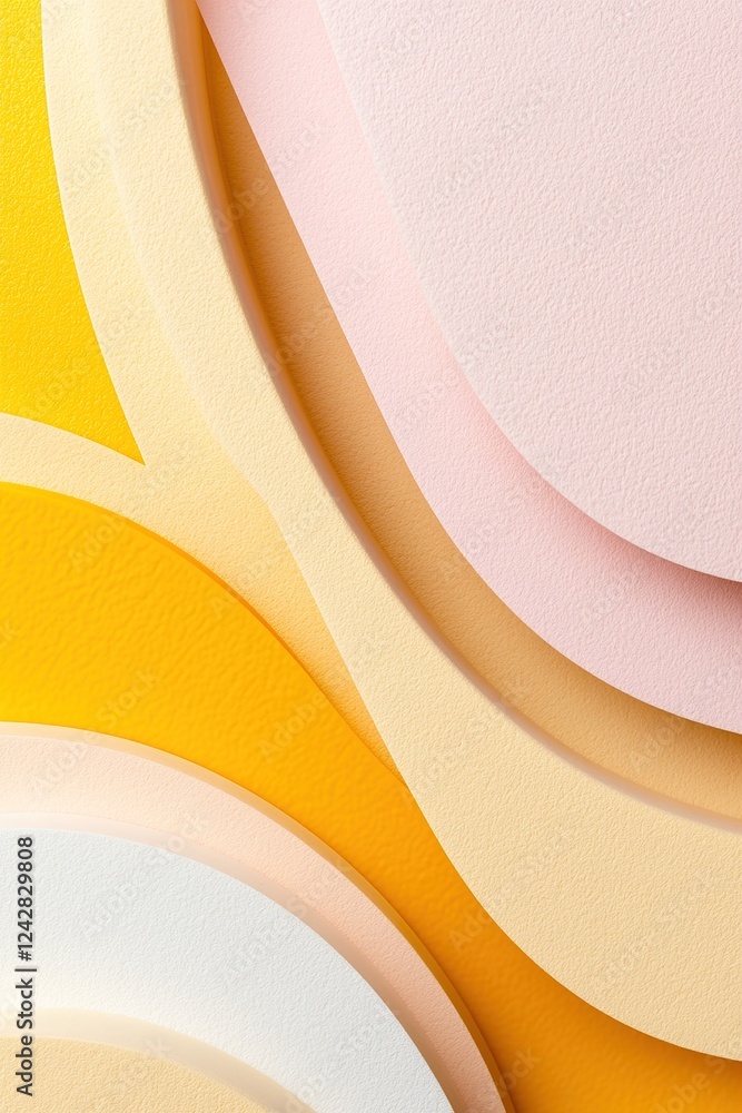 Poster dynamic overlapping shapes in various shades of yellow create an abstract backdrop. the design featu