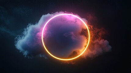 Obraz premium Glowing Neon Circle in Cosmic Clouds