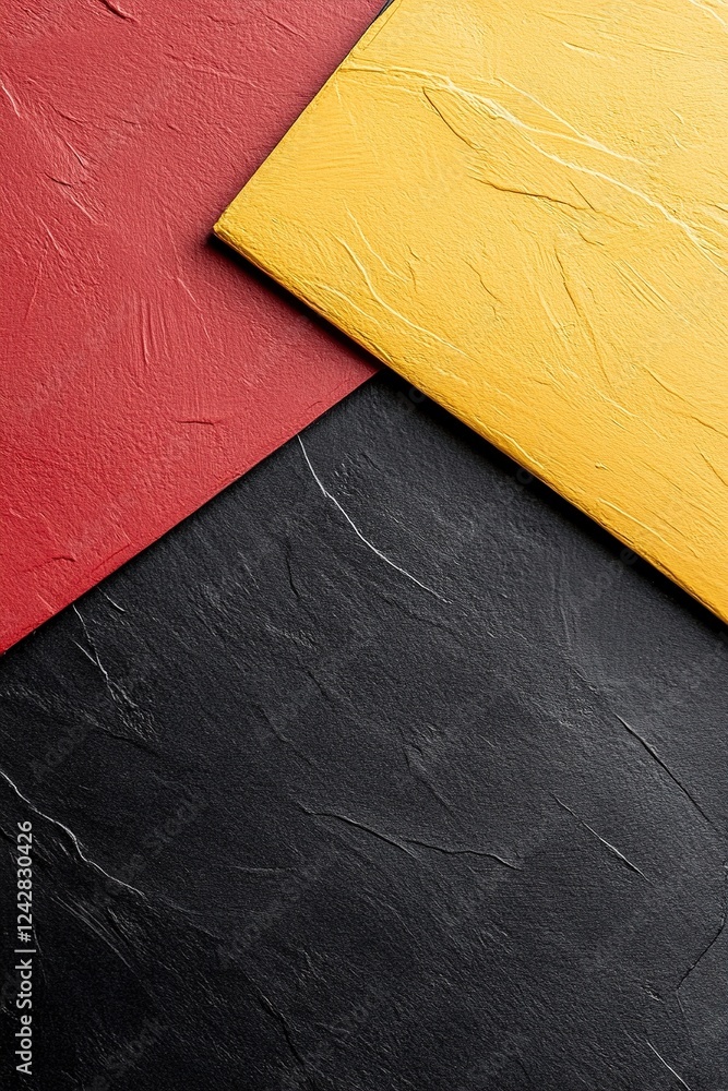 Aufkleber large geometric shapes in red, yellow, and black overlap to form a striking and modern background. t