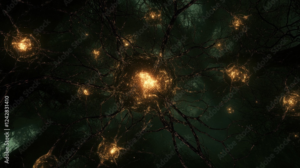 Aufkleber Glowing Neural Network Within Dark Forest Setting