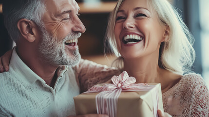 Couple celebrating special occasion with a heartfelt gift exchange. Generative AI