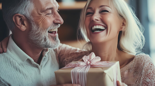 Couple celebrating special occasion with a heartfelt gift exchange. Generative AI