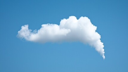 Bright blue sky provides a stunning backdrop for a fluffy white cloud gliding gracefully. Its unique shape adds a touch of artistry to the serene morning atmosphere