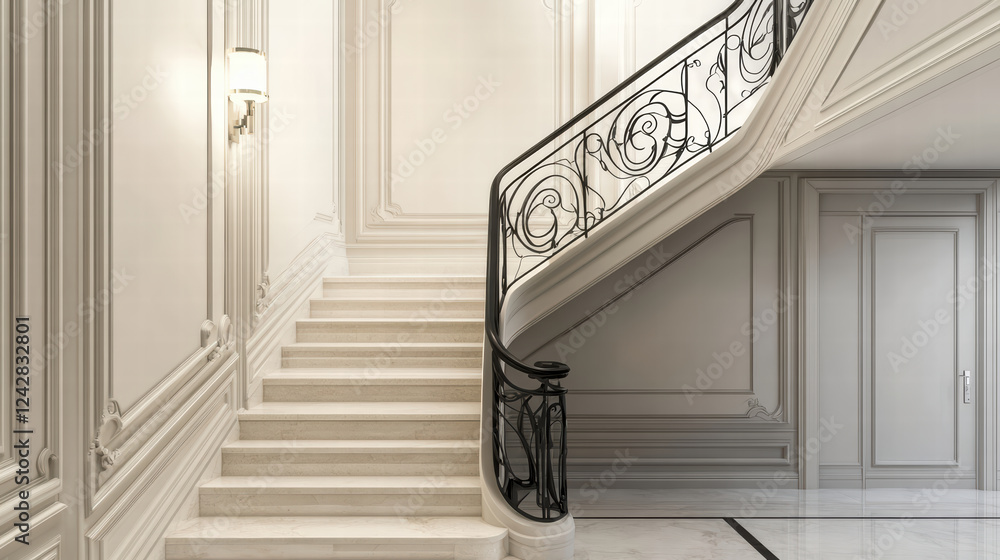 Aufkleber elegant staircase with modern railing design in luxurious interior space. soft color palette and int