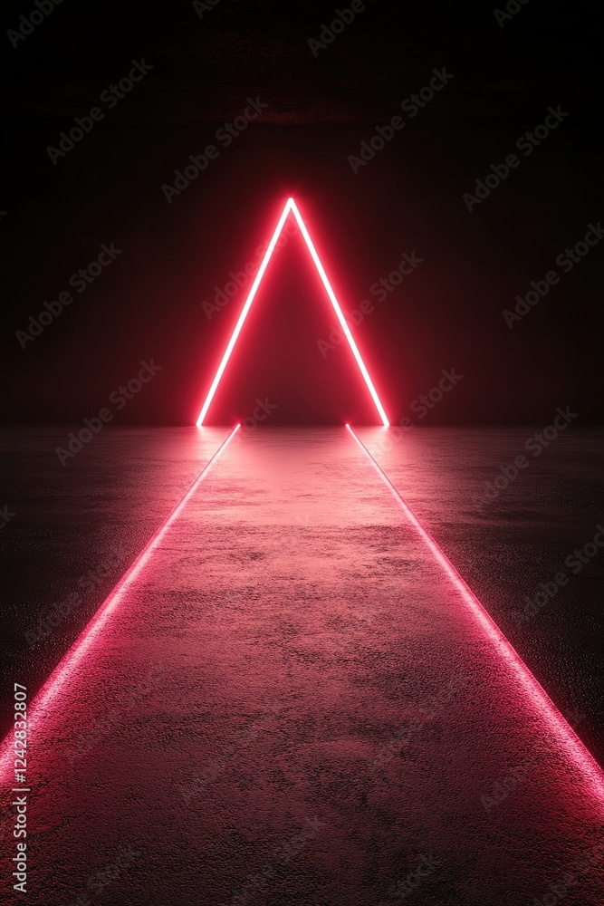 Poster vibrant red neon light beams emanate from the edges, gently illuminating a central point in a dark e