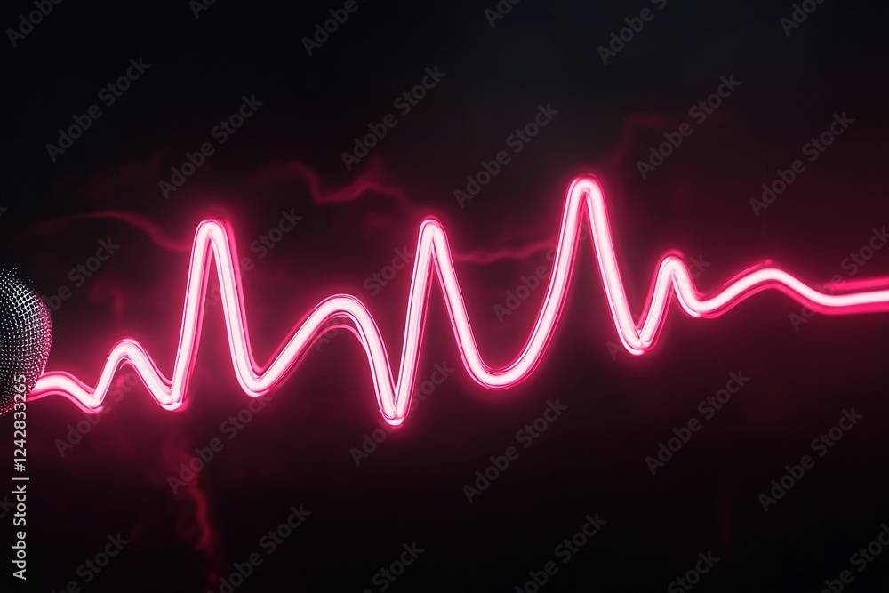 Aufkleber vibrant red neon light waves resembling sound equalizers pulse against a dark background. the center