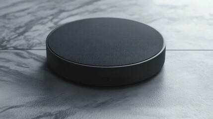 Round black device on marble surface