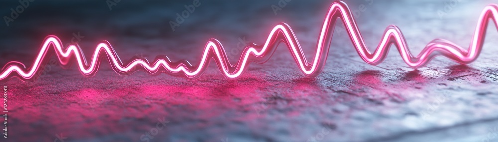 Aufkleber red neon light waves mimic a music equalizer or heartbeat pulse, creating an energetic visual agains