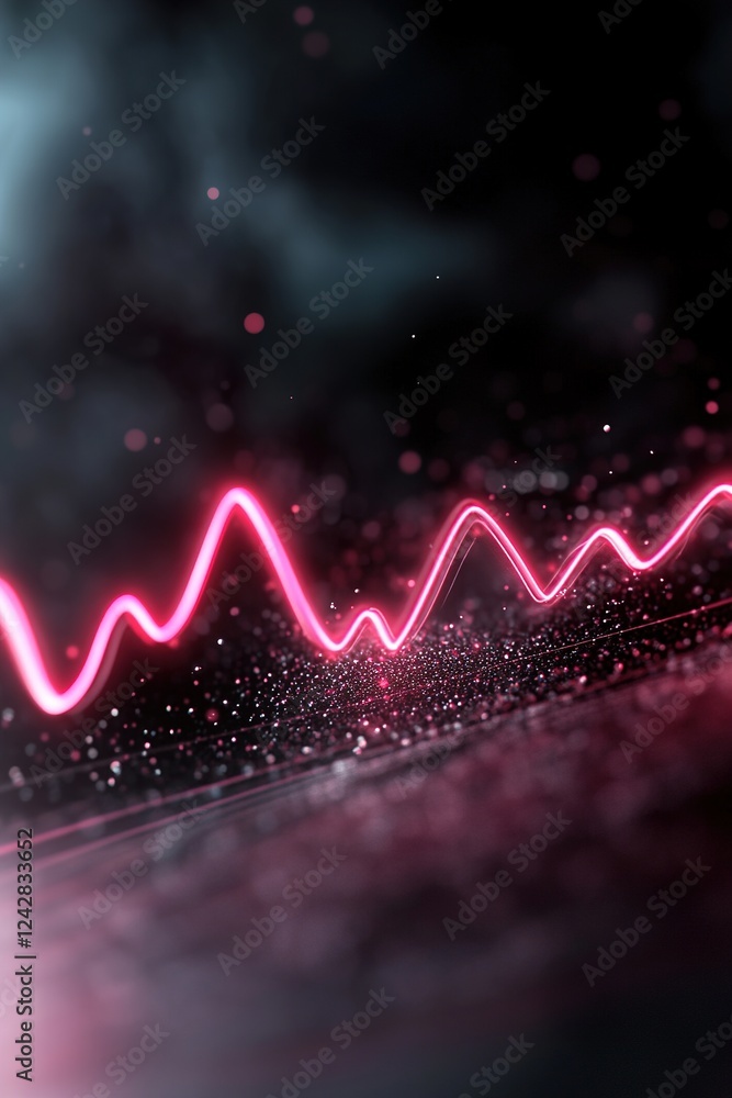Aufkleber dynamic red neon waves pulse like a music equalizer, providing an energetic backdrop against a sleek