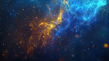 Obraz premium Abstract Cosmic Nebula Gold Blue Particles