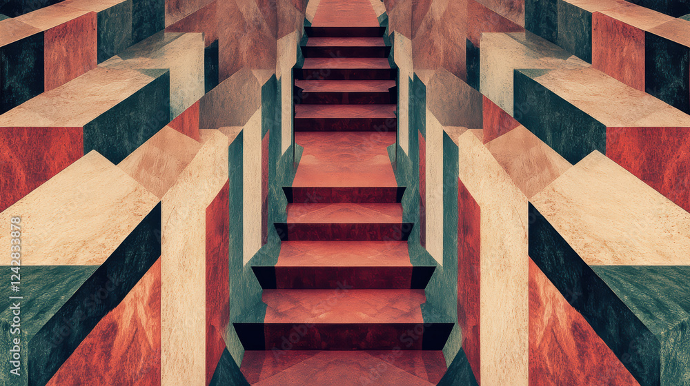 Poster stairs with unique geometric pattern create striking visual effect, leading eye upward through vibra