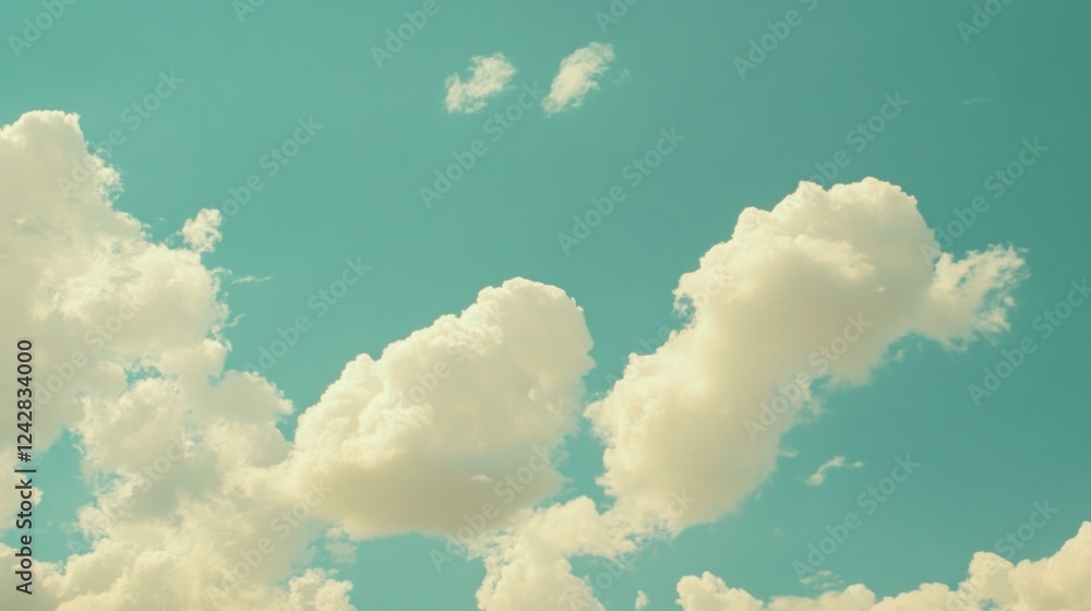 Poster soft, fluffy clouds float lazily across a vibrant blue sky, creating a sense of tranquility and calm