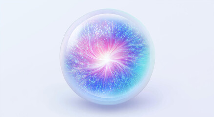 abstract transparent Glass Sphere, glowing bubbles, Artificial intelligence, science molecular ball, eye pupil, future technology energy, advanced skincare cosmetic medical biology, 3d rendering