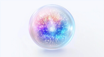 abstract transparent Glass Sphere, glowing bubbles, Artificial intelligence, science molecular ball, eye pupil, future technology energy, advanced skincare cosmetic medical biology, 3d rendering
