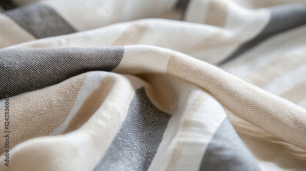 Poster soft fabric with delicate stripes in neutral colors displayed on a surface in warm lighting. generat