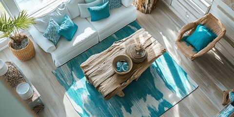 Coastal Living Room Decor Featuring Turquoise Accents