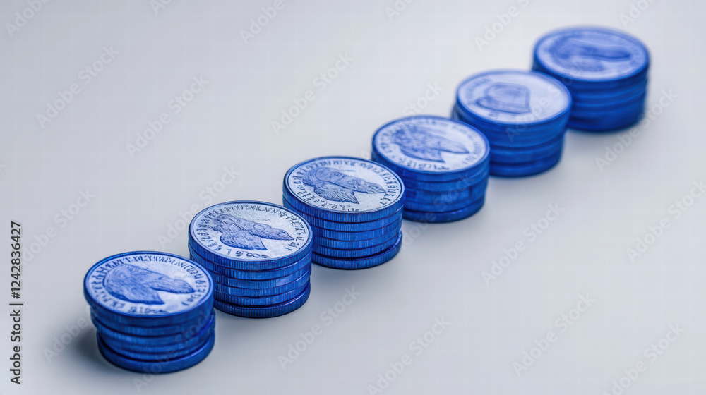 Poster visual representation of blue and silver coins arranged in line, showcasing their unique design and 