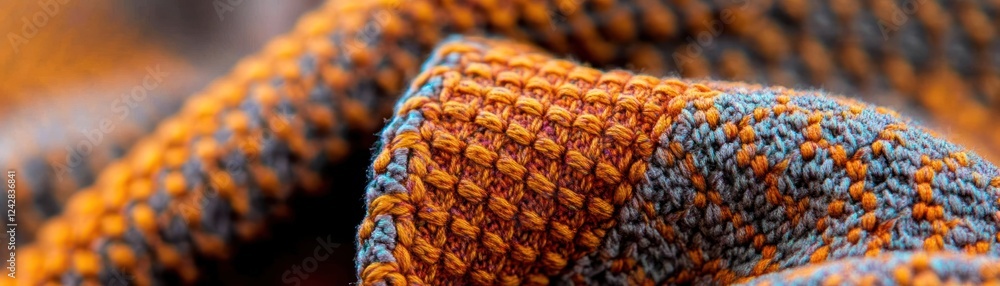 Poster Textured Fabric Close Up Showing Orange And Gray Threads