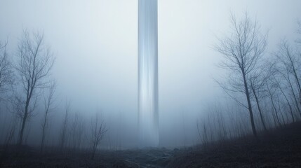 Monolithic Structure In A Foggy Winter Forest