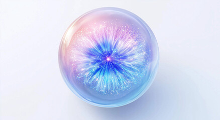 abstract colorful transparent Glass Sphere, glowing bubbles, magic, Artificial intelligence concept, science molecular ball, eye pupil, future technology energy, advanced medical biology,3d rendering