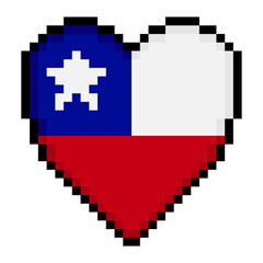 Chile flag with heart shape in pixel art style