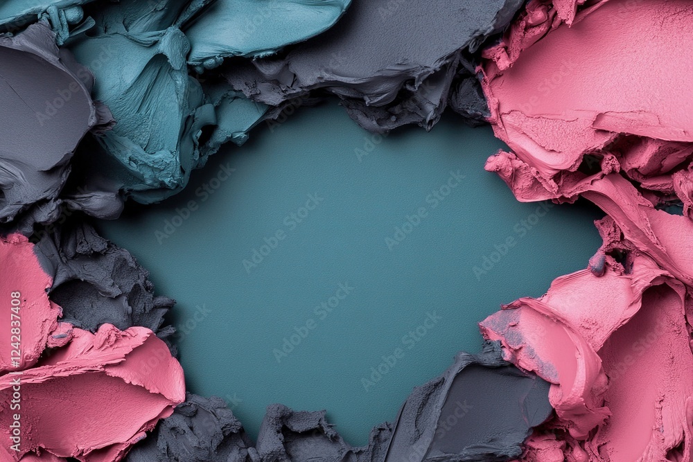 Poster textured smoky layers of emerald green, sapphire blue, and ruby red form an ornate frame, leaving a 