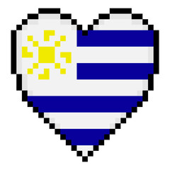 Uruguay flag with heart shape in pixel art style