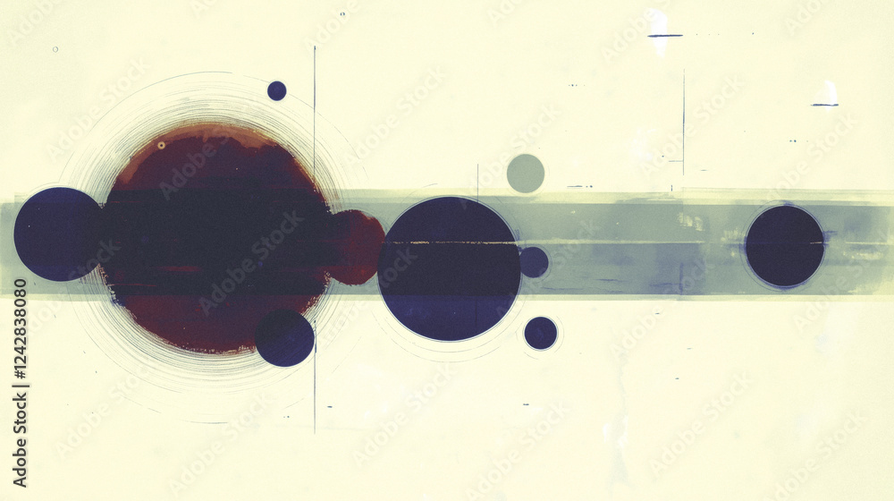 Poster abstract geometric composition with circles and linear patterns