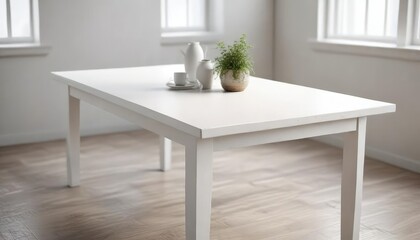 White wooden table with soft shadows and natural light, inviting a sense of calm, bright, white