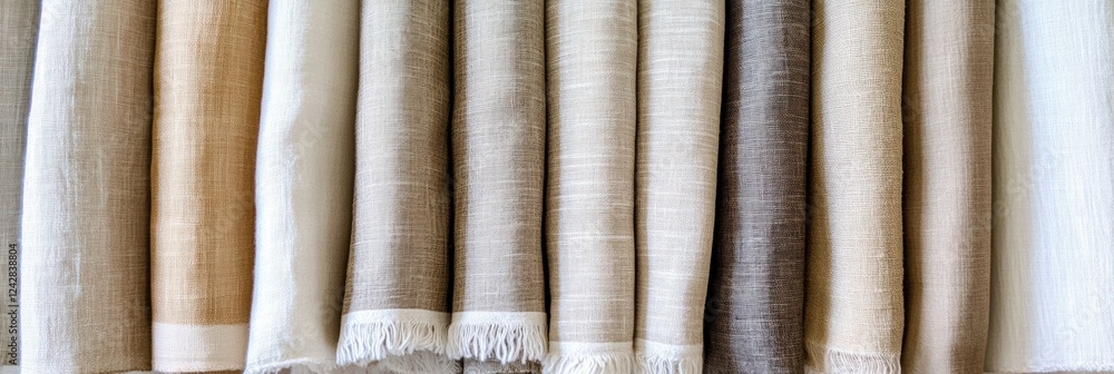 Poster variety of textured linen fabrics displayed in a row highlighting different shades and natural tones