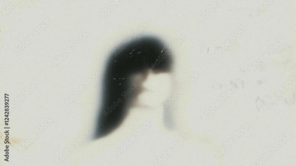 Poster ethereal portrait with abstract blur effect and minimalistic white background