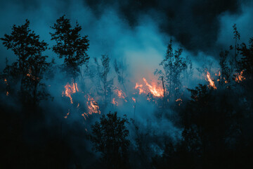 Fototapeta premium ildfire Rages Through National Park, Destroying Wildlife Habitats