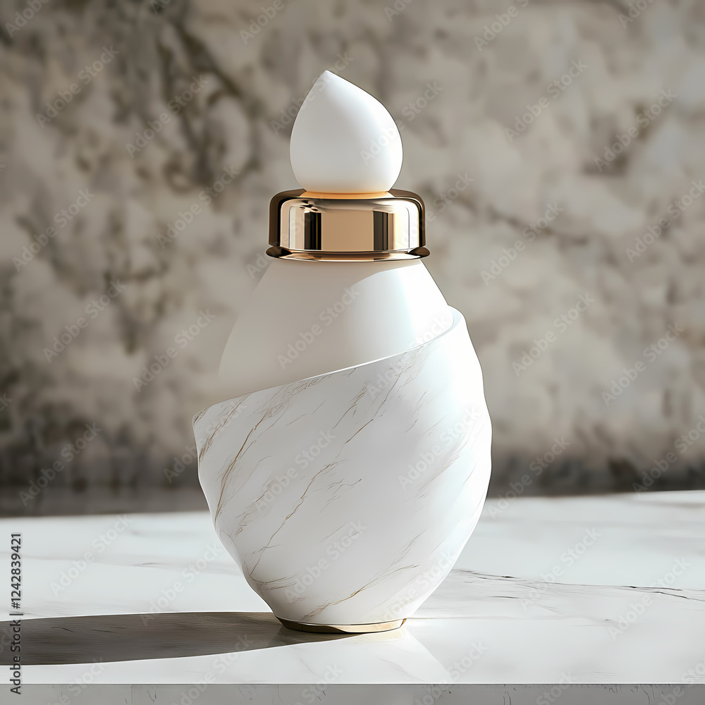 Poster elegant bottle with a unique design on a marble surface. generative ai