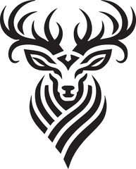 Bold Black and White Tribal-Style Majestic Deer with Intricate Antlers Vector


