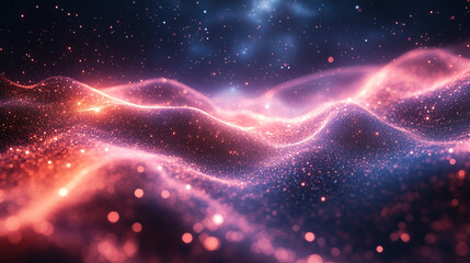 Fototapeta premium Abstract Pink Purple Glitter Wave Background Digital Art Sparkling Texture Design light magic shine 