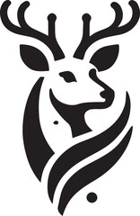 Bold Black and White Tribal-Style Majestic Deer with Intricate Antlers Vector

