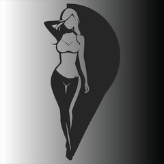 a woman in a bikini and panties is standing in a shadow