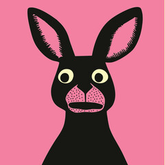 Kangaroo, pink and black, vector, cartoon, character, retro, simple, minimalist, grunge, crazy, wild, expression, quirky kangaroo concerned worried unsure weird upset uneasy black line drawing