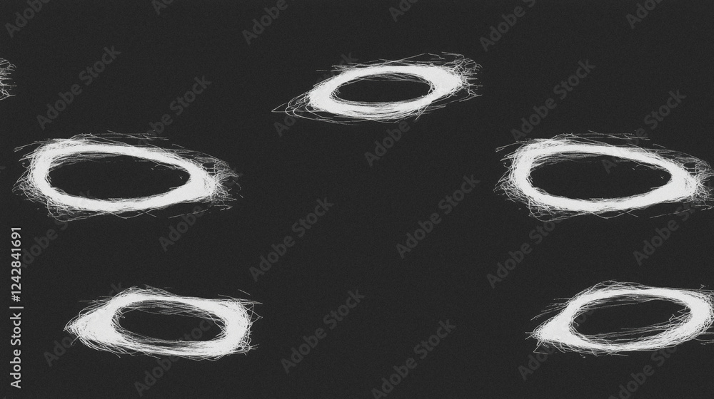Poster abstract circular patterns with scribbles on dark background reflecting modern art trends