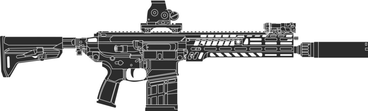 black rifle firearm with scope and silencer clip art preview
